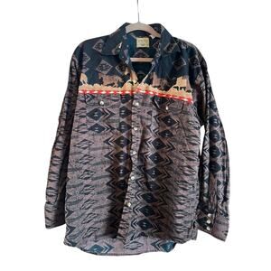 VINTAGE Moda Tech Western Shirt Mens XL Aztec Southwestern Horses Rodeo